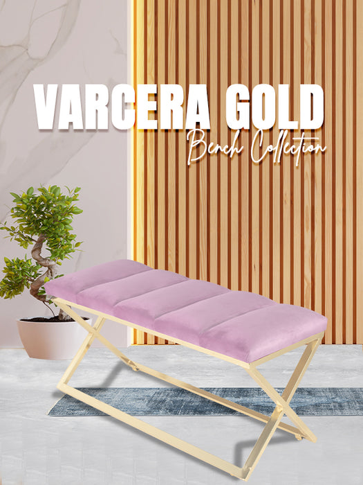 Varcera Gold Puf - Gold Kaplama Metal Ayaklı Dilimli Model Bench Puf