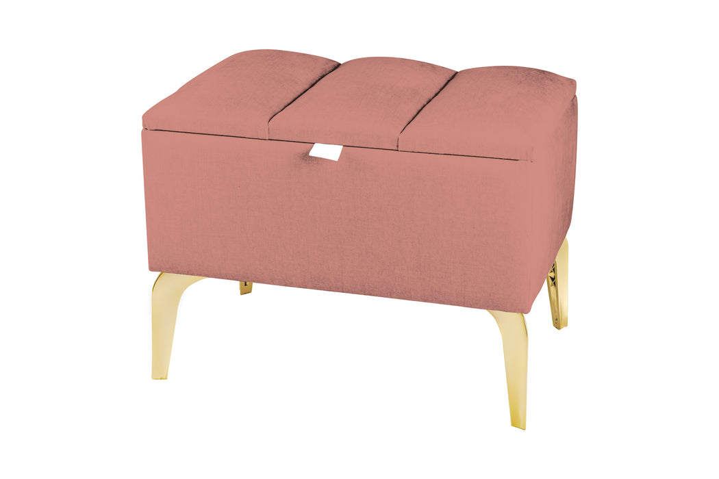 Vetra Mini Royal Kumaş Sandıklı Dekoratif Puf, Dilimli Model-Gold Ayak-Modern Sandıklı Puf,Bench