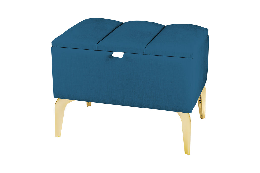 Vetra Mini Royal Kumaş Sandıklı Dekoratif Puf, Dilimli Model-Gold Ayak-Modern Sandıklı Puf,Bench