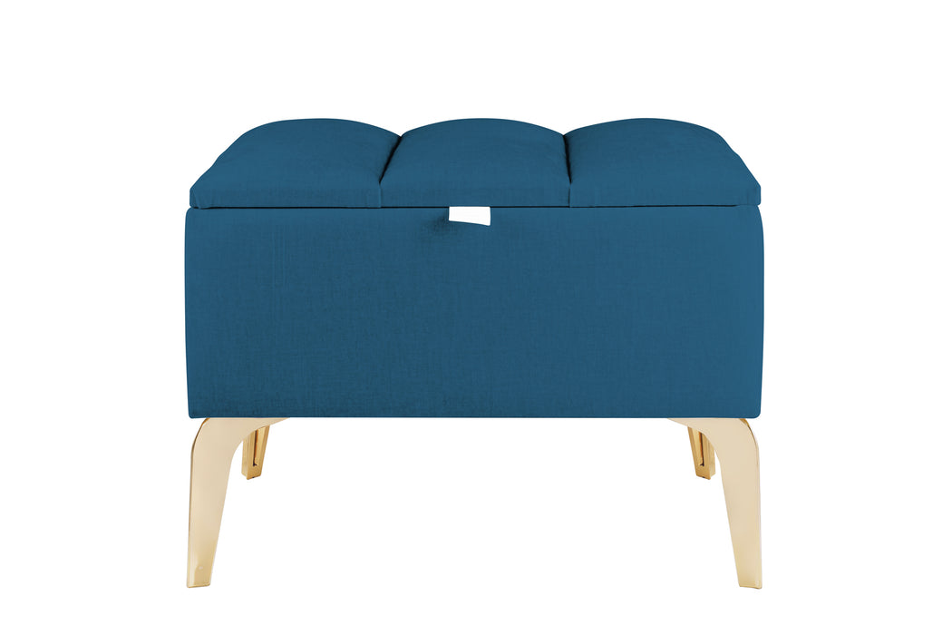 Vetra Mini Royal Kumaş Sandıklı Dekoratif Puf, Dilimli Model-Gold Ayak-Modern Sandıklı Puf,Bench