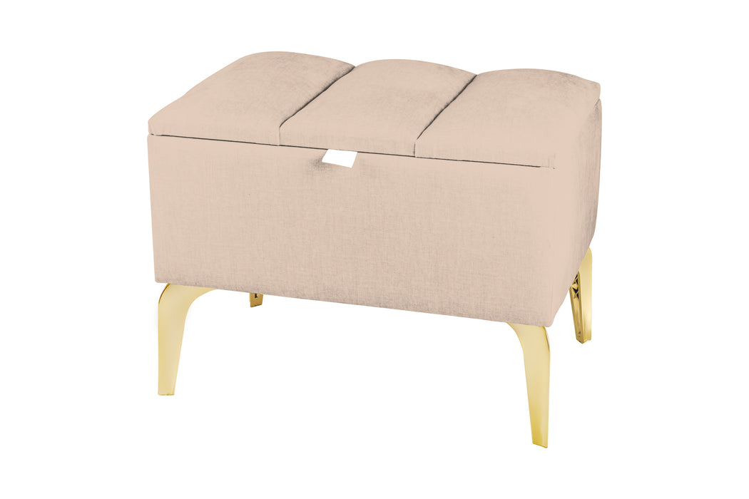 Vetra Mini Royal Kumaş Sandıklı Dekoratif Puf, Dilimli Model-Gold Ayak-Modern Sandıklı Puf,Bench