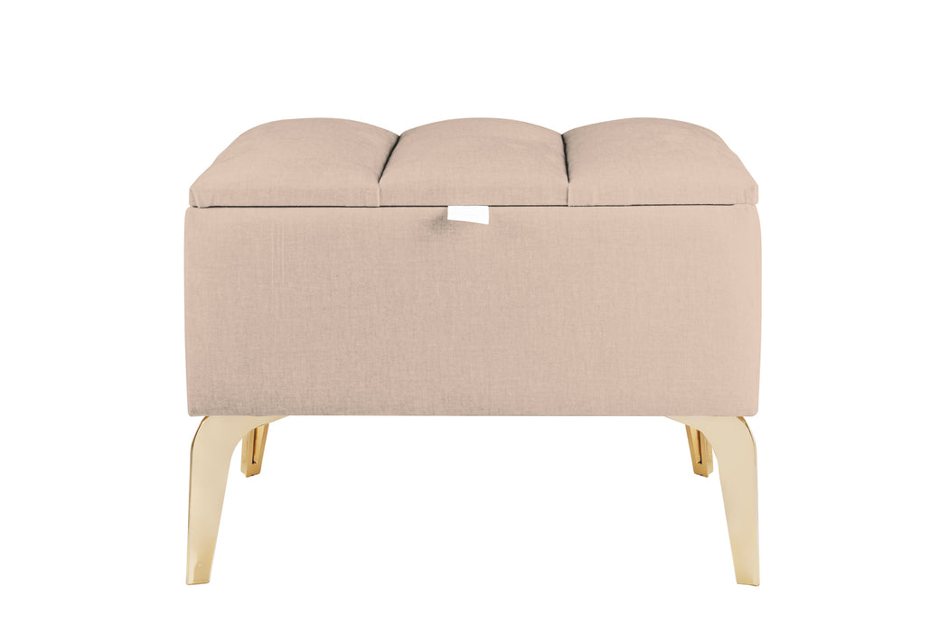 Vetra Mini Royal Kumaş Sandıklı Dekoratif Puf, Dilimli Model-Gold Ayak-Modern Sandıklı Puf,Bench