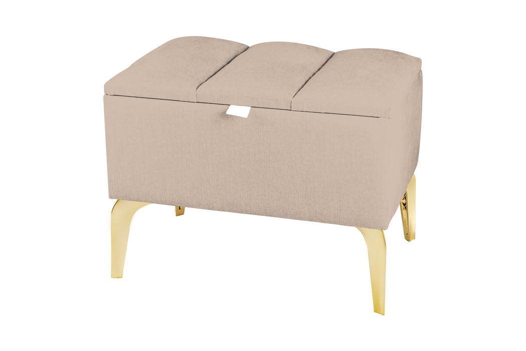 Vetra Mini Royal Kumaş Sandıklı Dekoratif Puf, Dilimli Model-Gold Ayak-Modern Sandıklı Puf,Bench