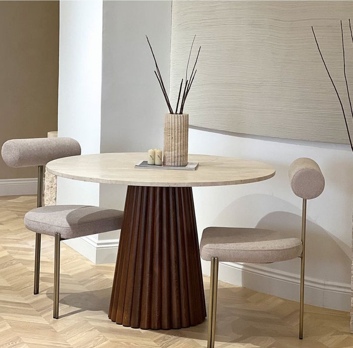 Acantus Traverten Ahşap Yemek Masası 100x100