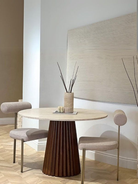 Acantus Traverten Ahşap Yemek Masası 90x90