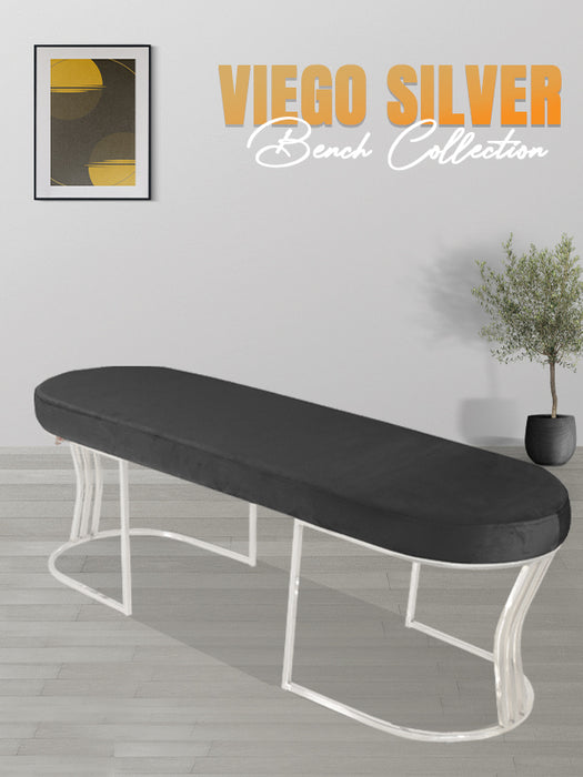 Viego Silver Smooth Puf - Lüks Metal Gümüş Ayak, Chester Model Yatak Ucu Bench Puf