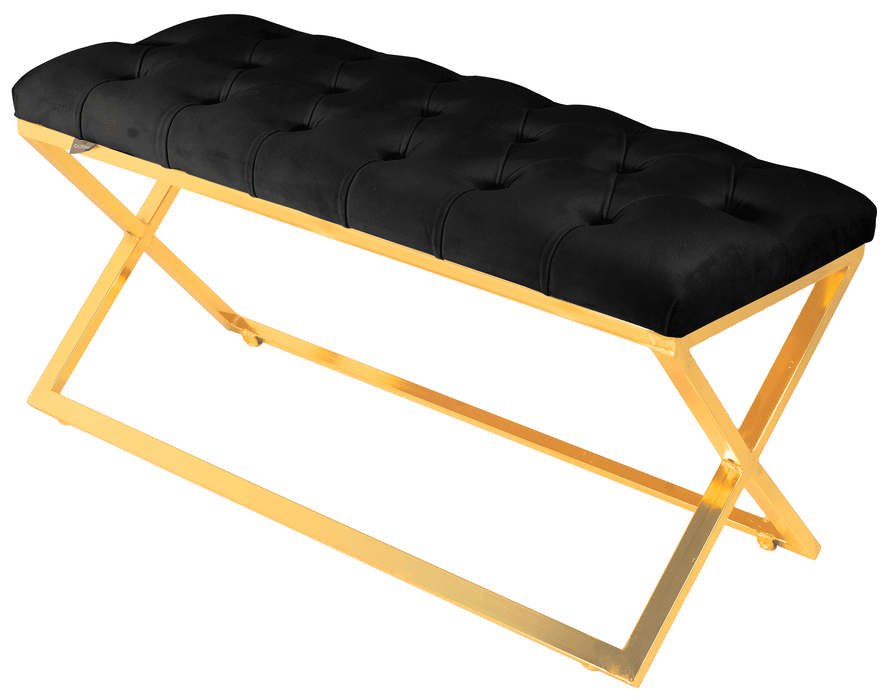 Varcera Gold Puf - Metal Ayaklı Kapitoneli Chester Model Bench Puf