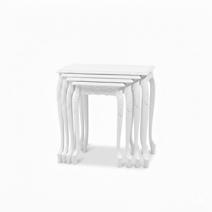 Barok Lükens Oymalı 4'lü Ahşap Zigon Sehpa