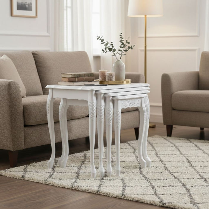 Barok Lükens Oymalı 4'lü Ahşap Zigon Sehpa