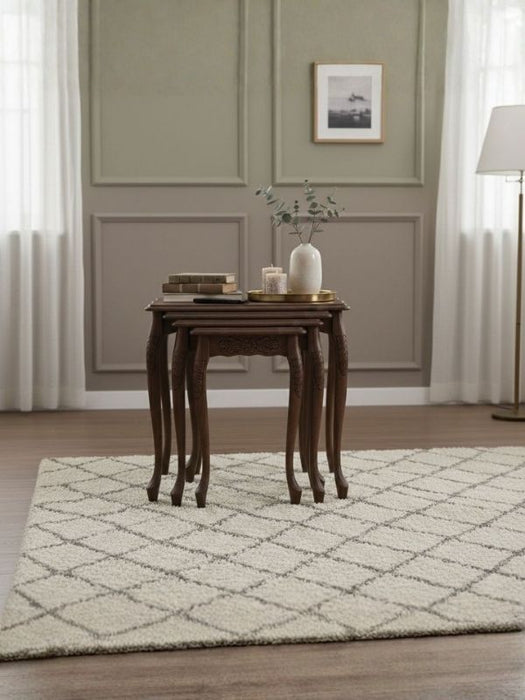 Barok Lükens Oymalı 4'lü Ahşap Zigon Sehpa