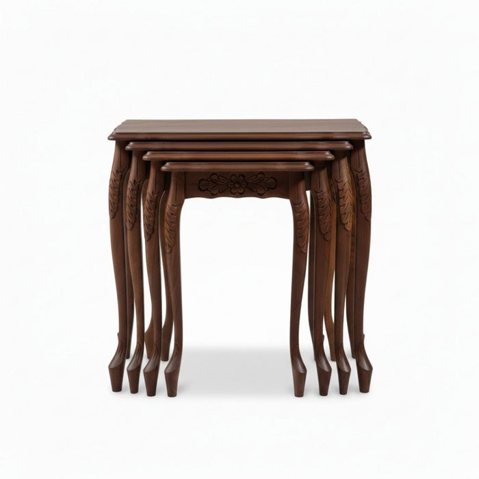 Barok Lükens Oymalı 4'lü Ahşap Zigon Sehpa