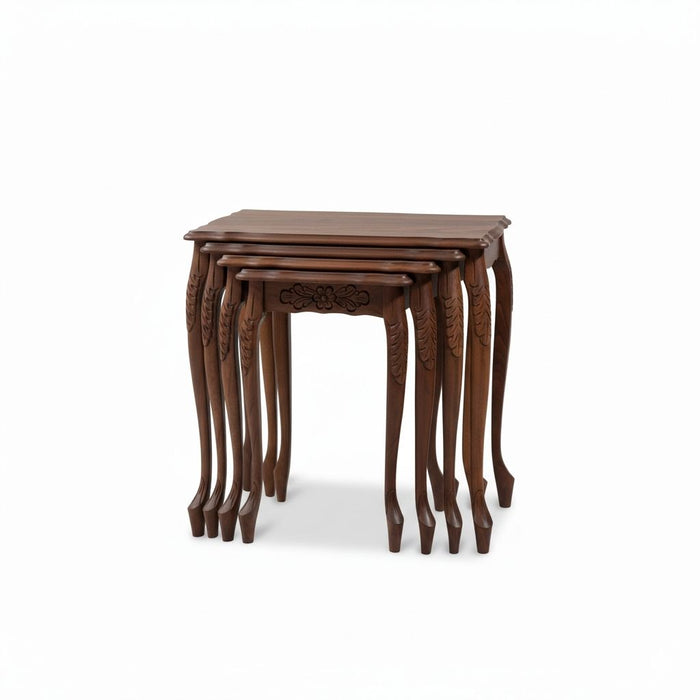 Barok Lükens Oymalı 4'lü Ahşap Zigon Sehpa