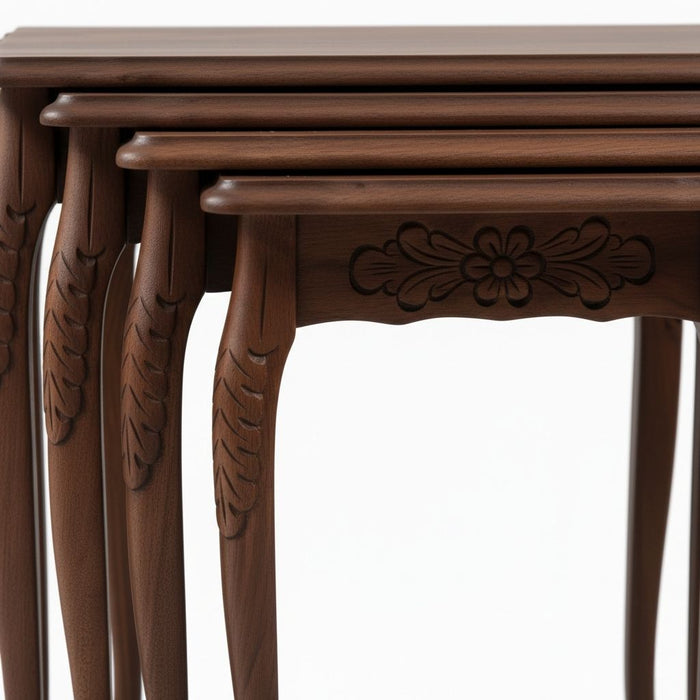 Barok Lükens Oymalı 4'lü Ahşap Zigon Sehpa