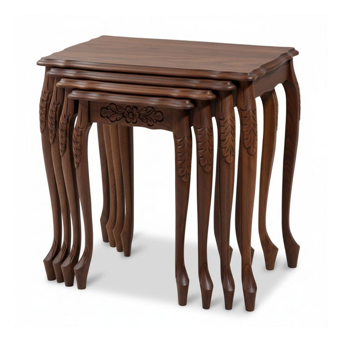 Barok Lükens Oymalı 4'lü Ahşap Zigon Sehpa