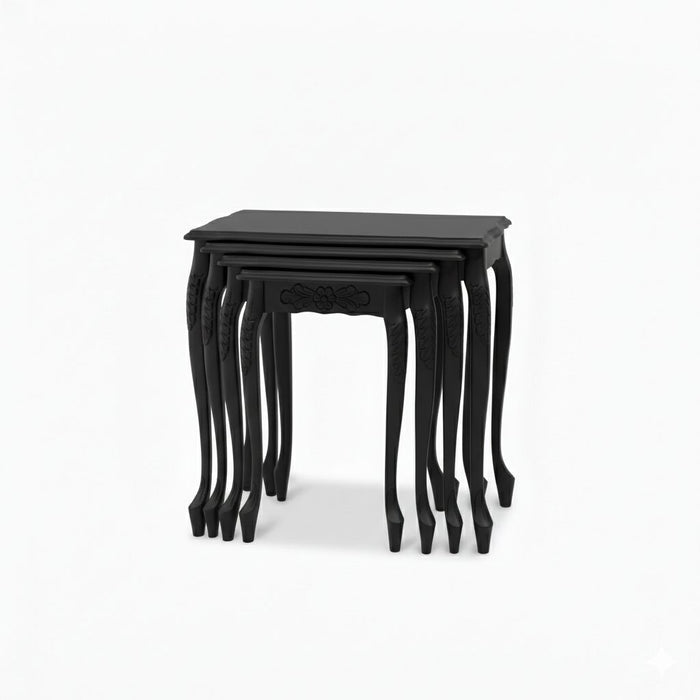 Barok Lükens Oymalı 4'lü Ahşap Zigon Sehpa