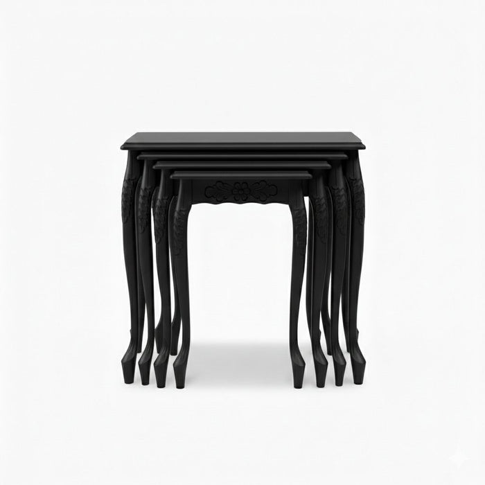 Barok Lükens Oymalı 4'lü Ahşap Zigon Sehpa