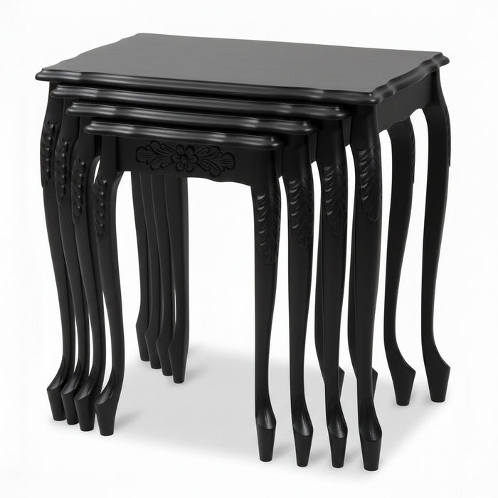 Barok Lükens Oymalı 4'lü Ahşap Zigon Sehpa