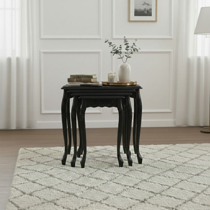 Barok Lükens Oymalı 4'lü Ahşap Zigon Sehpa