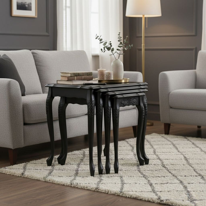 Barok Lükens Oymalı 4'lü Ahşap Zigon Sehpa