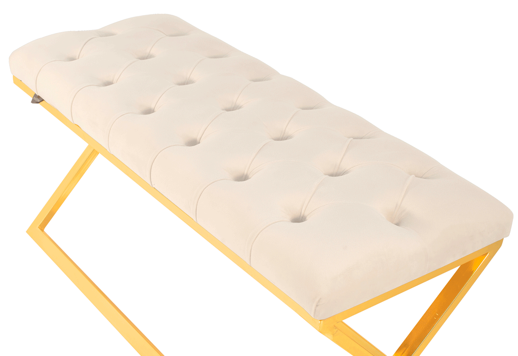 Varcera Gold Puf - Metal Ayaklı Kapitoneli Chester Model Bench Puf