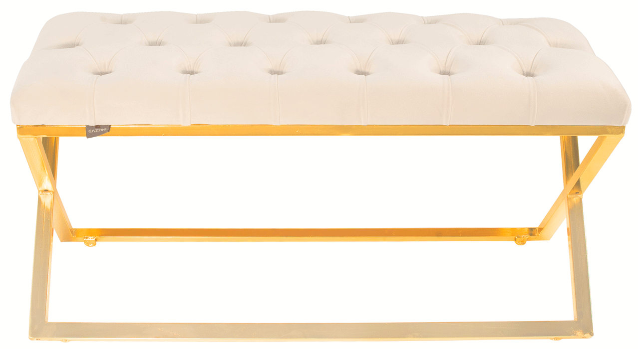 Varcera Gold Puf - Metal Ayaklı Kapitoneli Chester Model Bench Puf