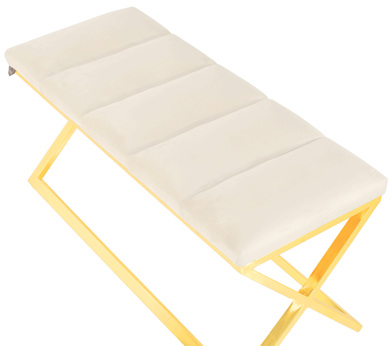 Varcera Gold Puf - Gold Kaplama Metal Ayaklı Dilimli Model Bench Puf