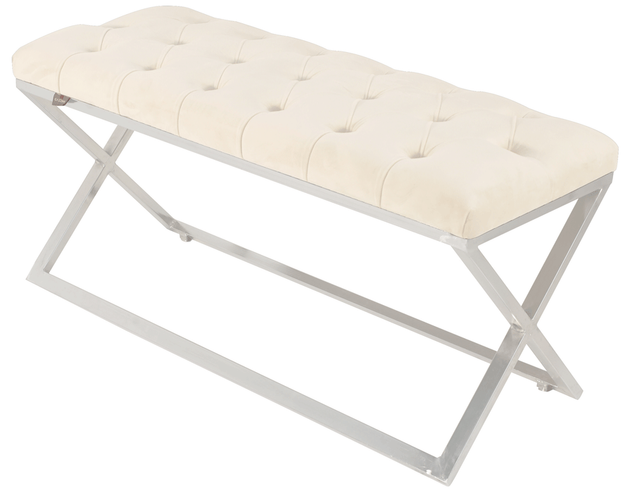 Varcera Silver Puf - Gümüş Kaplama Kapitoneli Chester Model Bench Puf