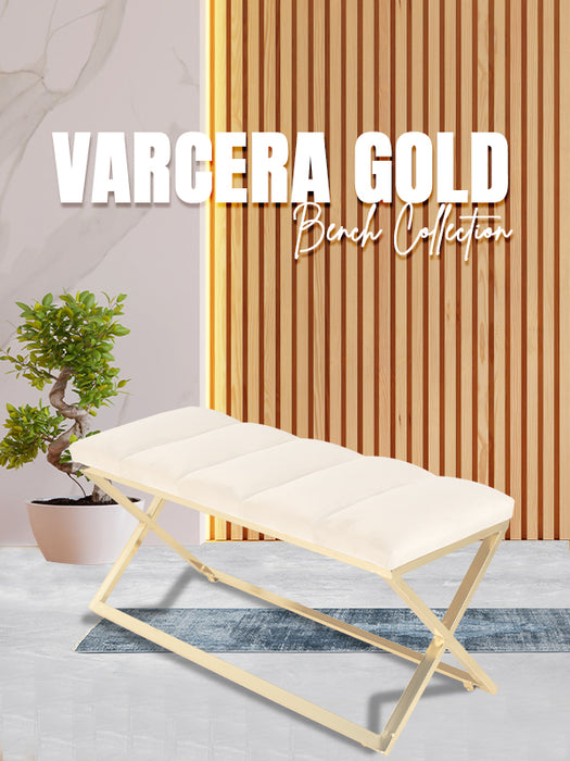 Varcera Gold Puf - Gold Kaplama Metal Ayaklı Dilimli Model Bench Puf