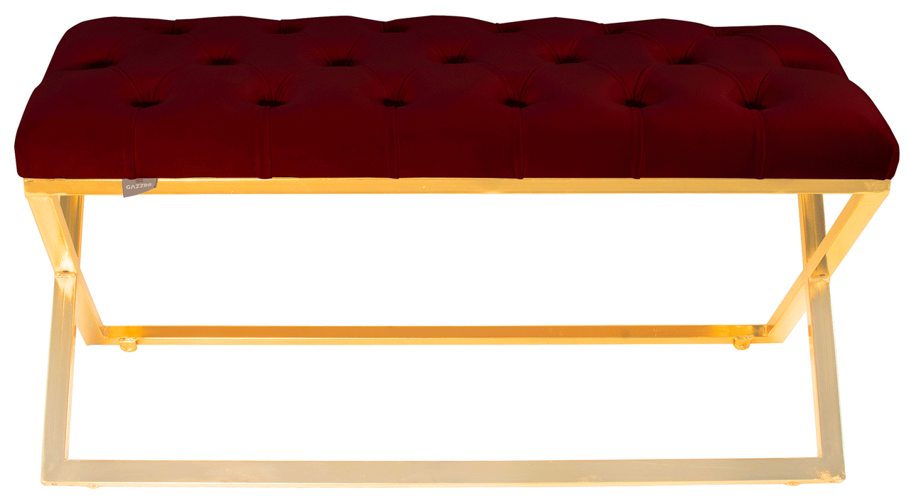 Varcera Gold Puf - Metal Ayaklı Kapitoneli Chester Model Bench Puf