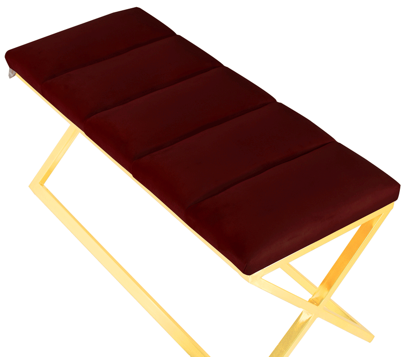 Varcera Gold Puf - Gold Kaplama Metal Ayaklı Dilimli Model Bench Puf