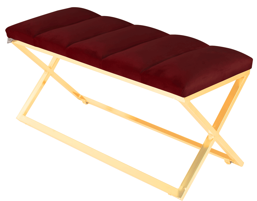 Varcera Gold Puf - Gold Kaplama Metal Ayaklı Dilimli Model Bench Puf