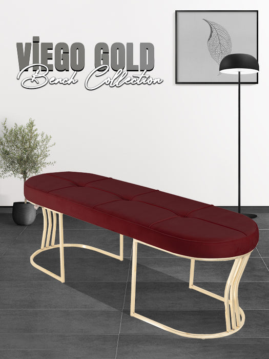 Viego Gold Exclusive Puf - Lüks Metal Gold Ayak, Chester Model Yatak Ucu Bench Puf