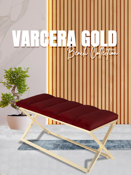 Varcera Gold Puf - Gold Kaplama Metal Ayaklı Dilimli Model Bench Puf