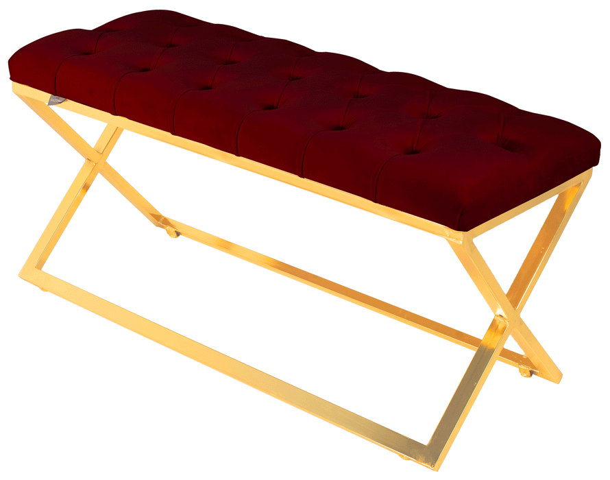 Varcera Gold Puf - Metal Ayaklı Kapitoneli Chester Model Bench Puf