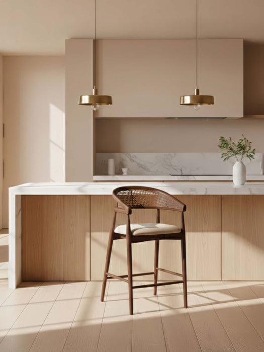 Gazel Bambu Hasırlı Ahşap Bar Sandalyesi