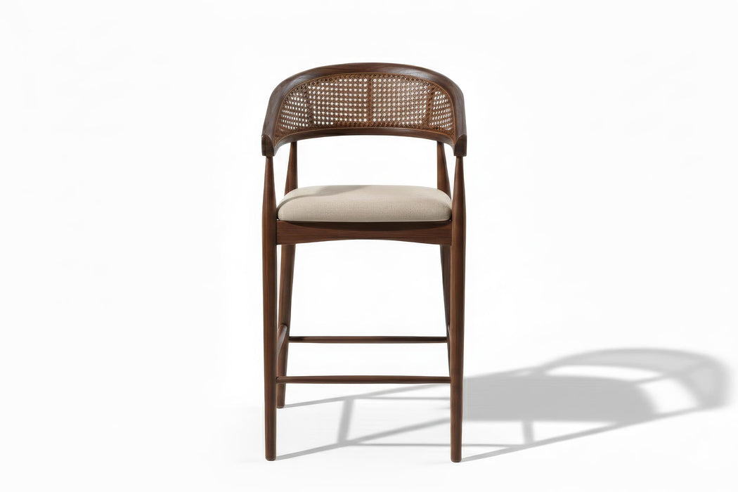 Gazel Bambu Hasırlı Ahşap Bar Sandalyesi