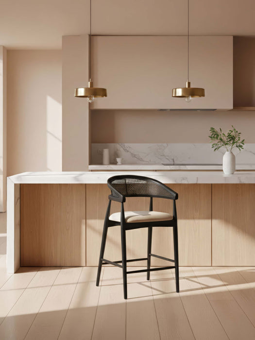 Gazel Bambu Hasırlı Ahşap Bar Sandalyesi