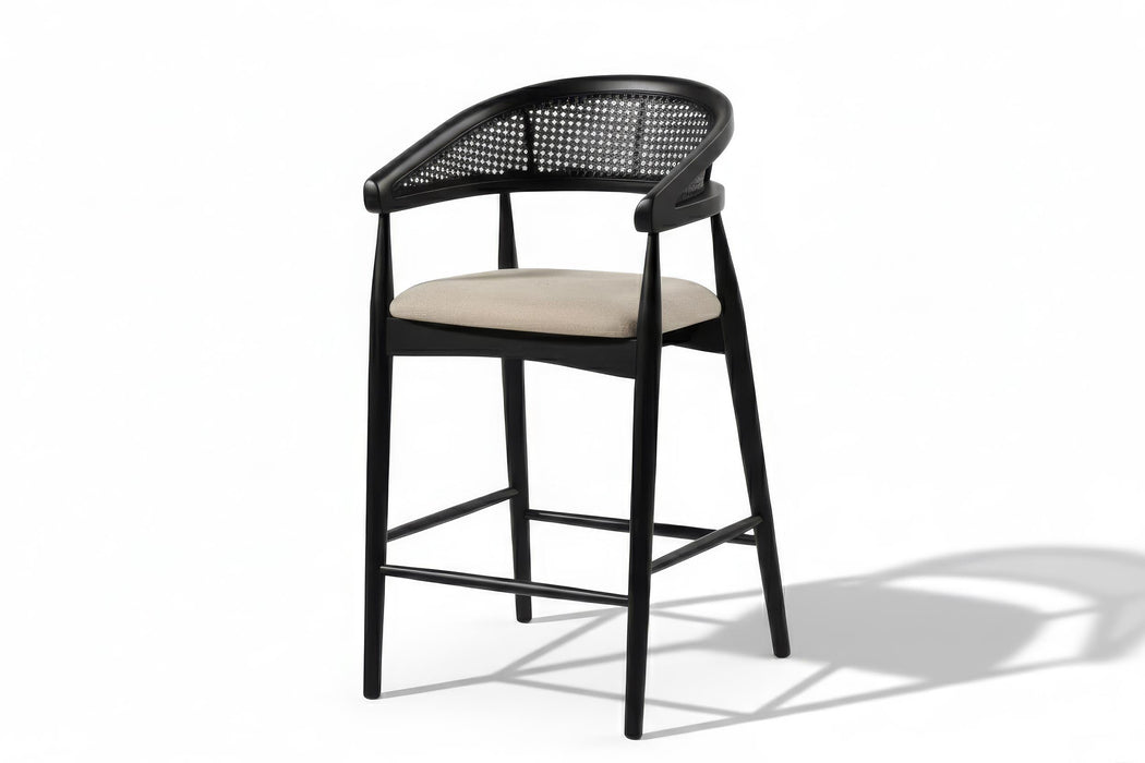 Gazel Bambu Hasırlı Ahşap Bar Sandalyesi