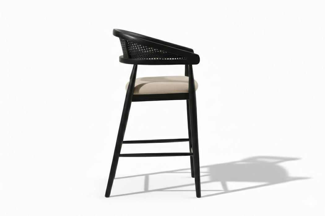 Gazel Bambu Hasırlı Ahşap Bar Sandalyesi