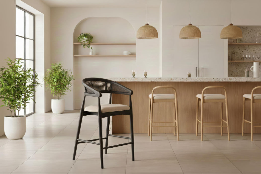 Gazel Bambu Hasırlı Ahşap Bar Sandalyesi