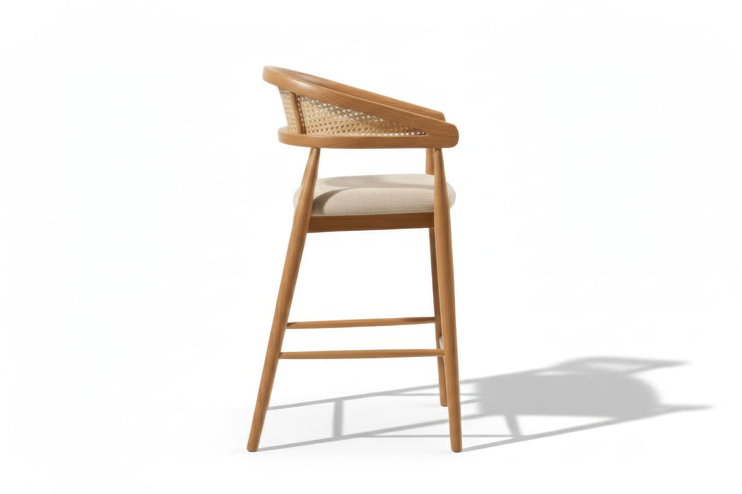 Gazel Bambu Hasırlı Ahşap Bar Sandalyesi