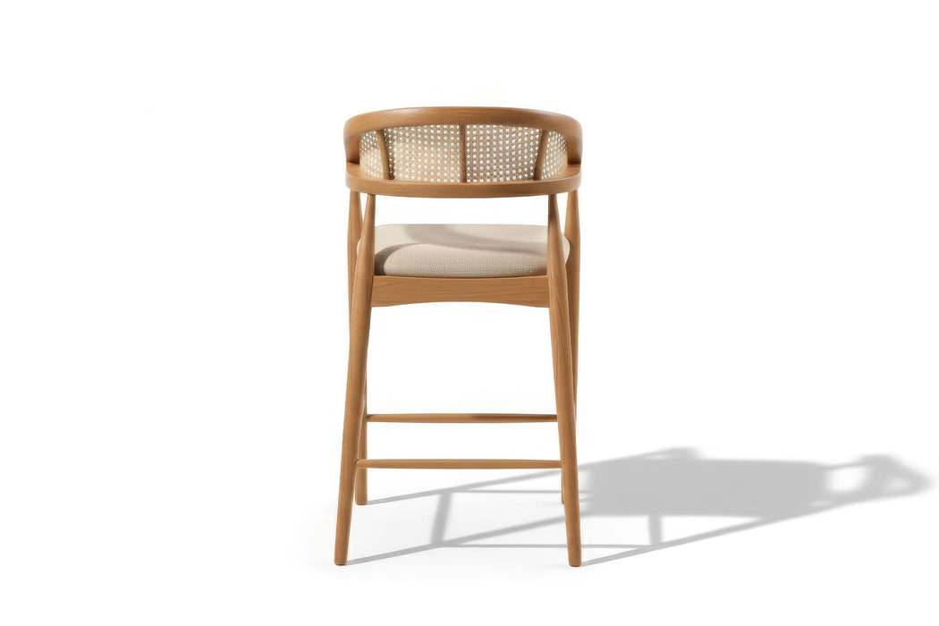 Gazel Bambu Hasırlı Ahşap Bar Sandalyesi