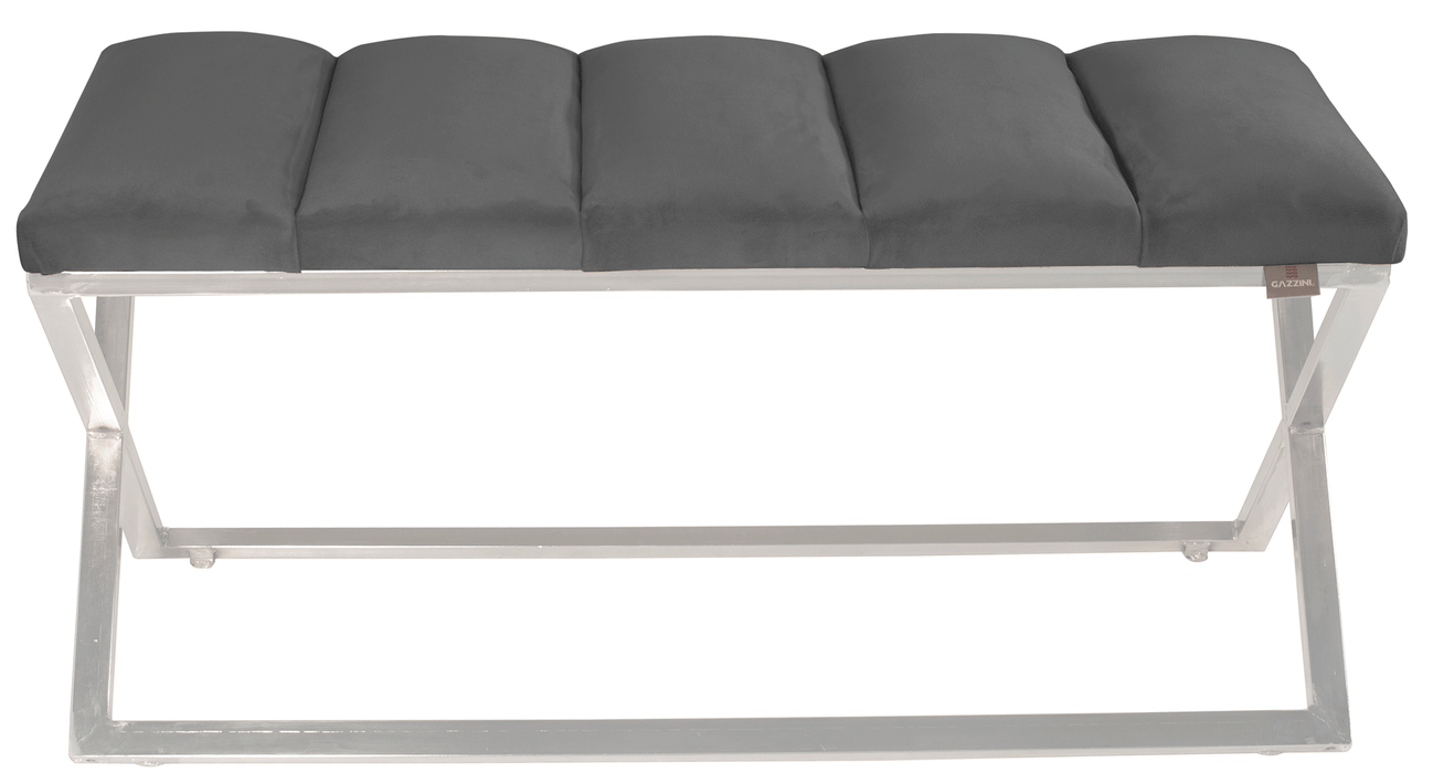 Varcera Silver Puf - Gümüş Kaplama Metal Ayaklı Dilimli Model Bench Puf