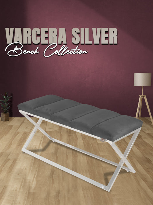 Varcera Silver Puf - Gümüş Kaplama Metal Ayaklı Dilimli Model Bench Puf