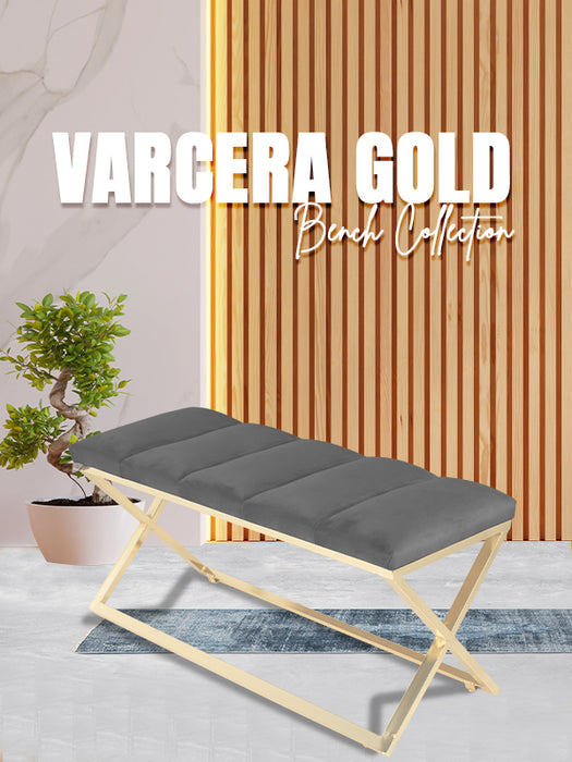 Varcera Gold Puf - Gold Kaplama Metal Ayaklı Dilimli Model Bench Puf