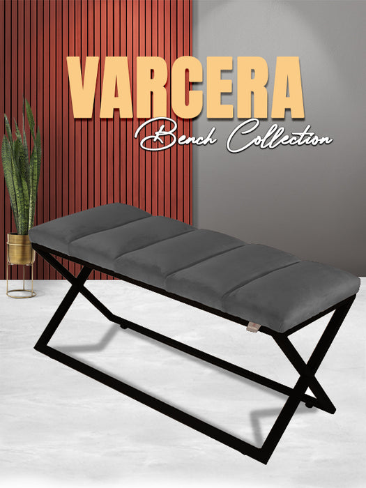 Varcera Puf - Siyah Çapraz Metal Ayaklı, Dilimli Model Bench Puf