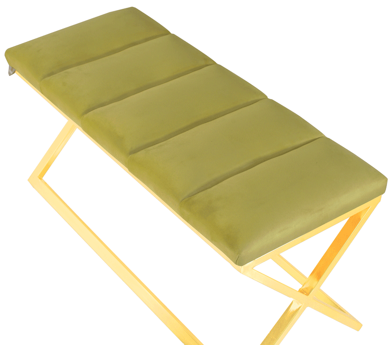 Varcera Gold Puf - Gold Kaplama Metal Ayaklı Dilimli Model Bench Puf