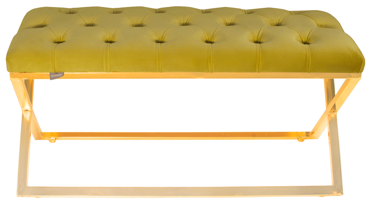 Varcera Gold Puf - Metal Ayaklı Kapitoneli Chester Model Bench Puf