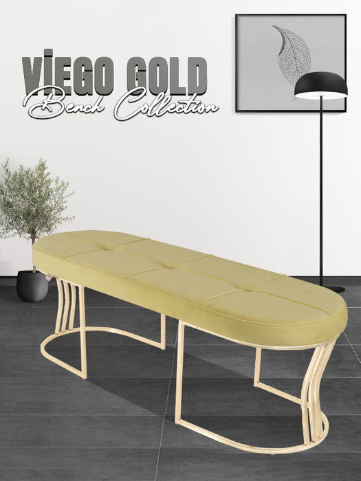 Viego Gold Exclusive Puf - Lüks Metal Gold Ayak, Chester Model Yatak Ucu Bench Puf