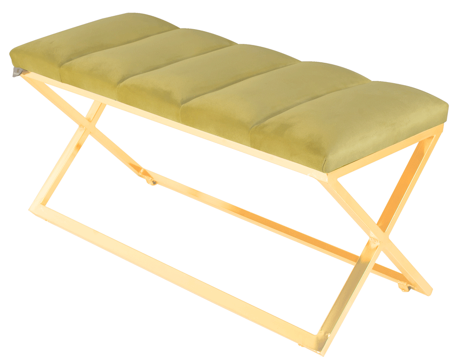 Varcera Gold Puf - Gold Kaplama Metal Ayaklı Dilimli Model Bench Puf